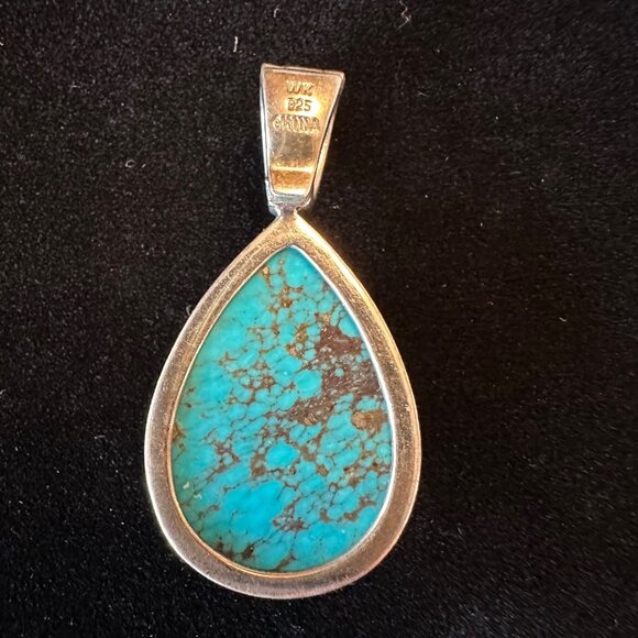 Whitney Kelly WK 925 Signed Sterling Silver Turquoise Pendant Teardrop Southwest - Picture 2 of 12